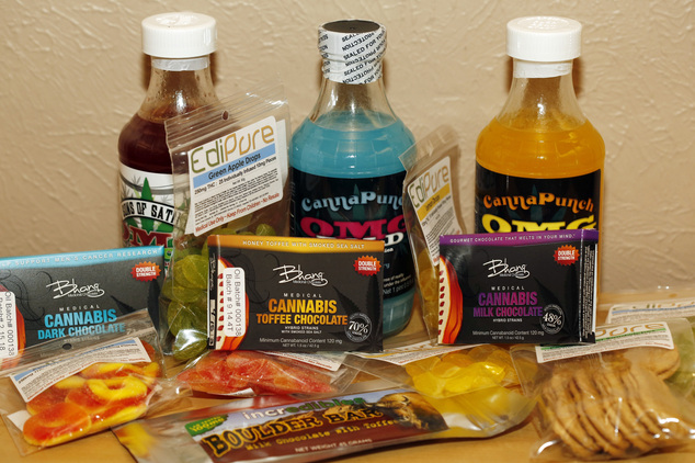 Edible marijuana products on display at a medical marijuana dispensary in Denver.jpg